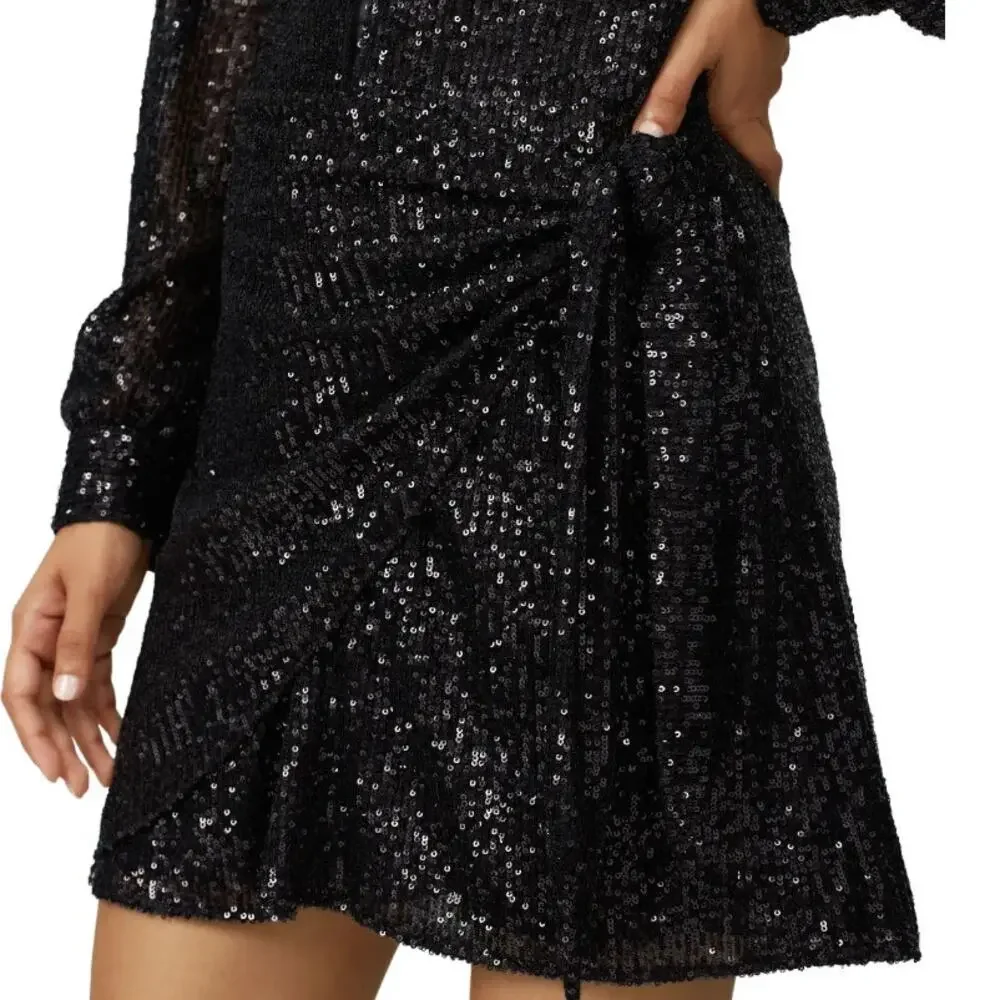 Parker Black Sequins Mini Dress SMALL Cocktail Party Shirt Designer Ruched $348 - Picture 5 of 10